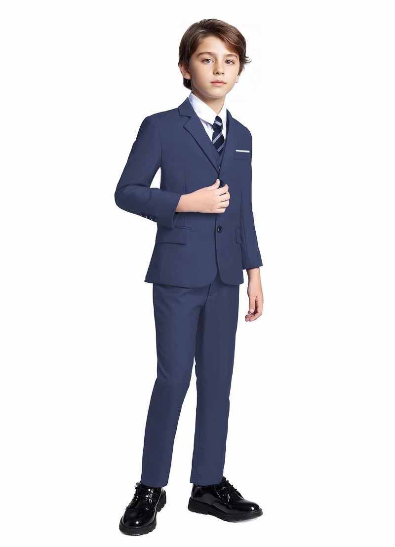 Addneo Suits for Boys Navy Blue Graduation Suits for Kids with White Dress Shirt and Tie Size 6 - Image 1